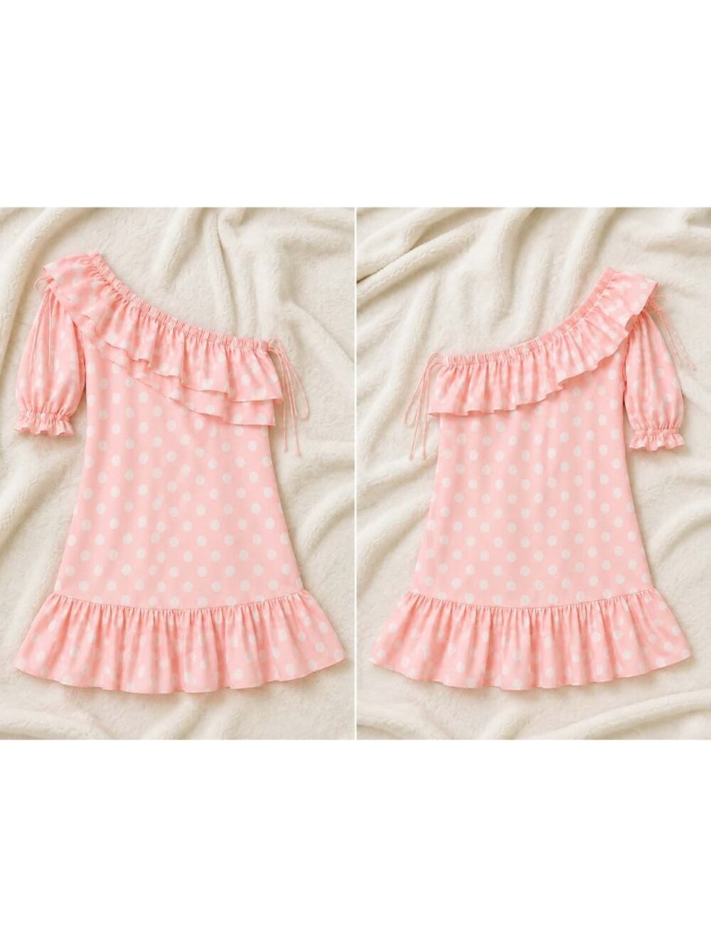 Lisa Marie Fernandez Pink Polka Dot One Shoulder Dress Size Medium skuh